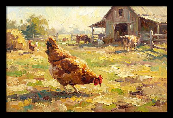 Golden Chicken In Pastoral Scene
