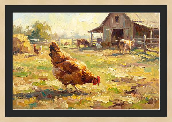 Golden Chicken In Pastoral Scene