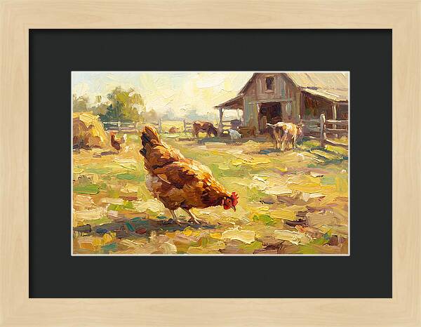Golden Chicken In Pastoral Scene