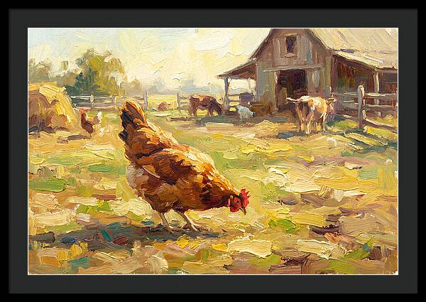 Golden Chicken In Pastoral Scene