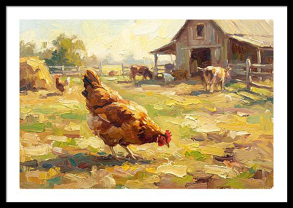 Golden Chicken In Pastoral Scene