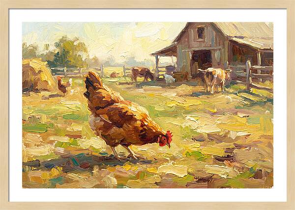 Golden Chicken In Pastoral Scene