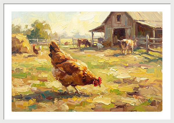 Golden Chicken In Pastoral Scene