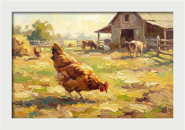 Golden Chicken In Pastoral Scene