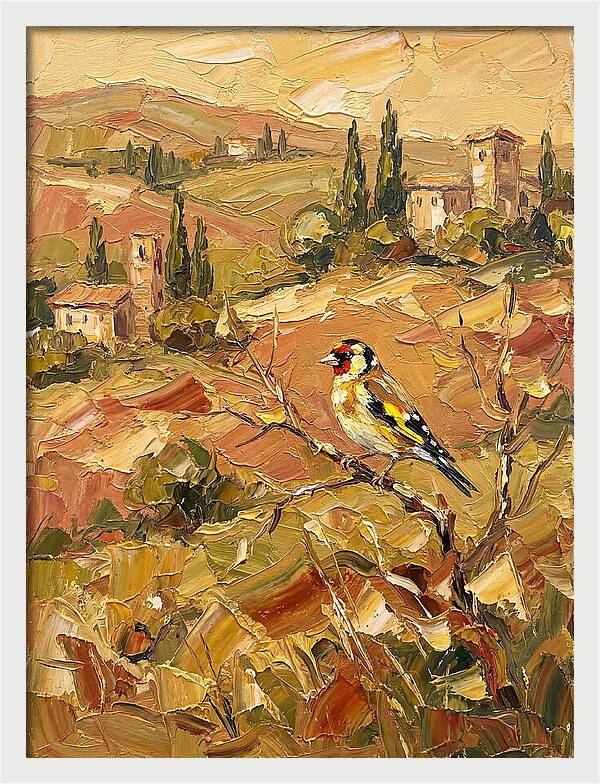 Golden Finch In Mediterranean Landscape