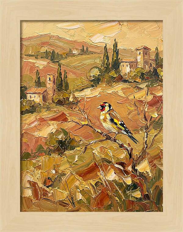 Golden Finch In Mediterranean Landscape
