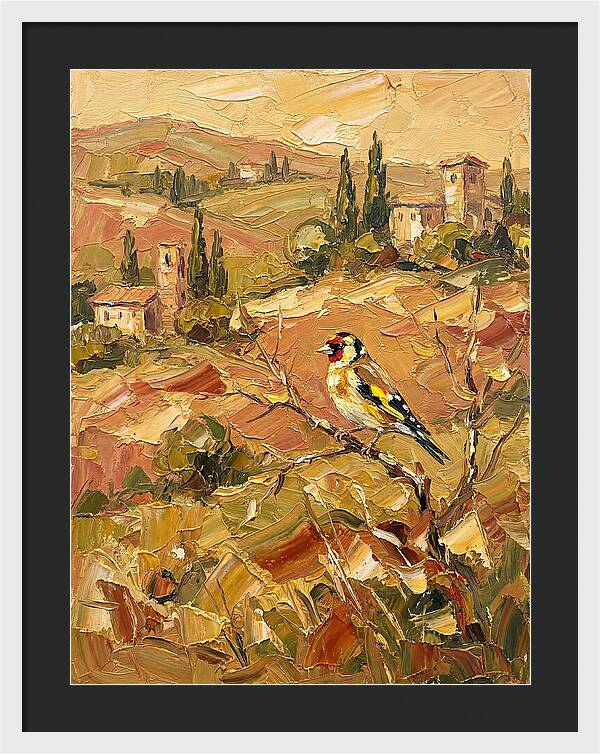Golden Finch In Mediterranean Landscape