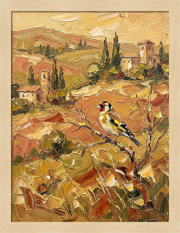 Golden Finch In Mediterranean Landscape