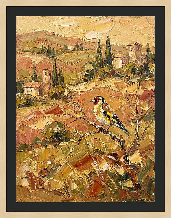 Golden Finch In Mediterranean Landscape