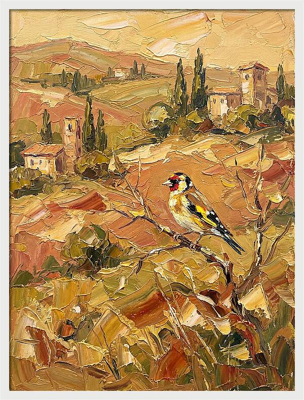 Golden Finch In Mediterranean Landscape