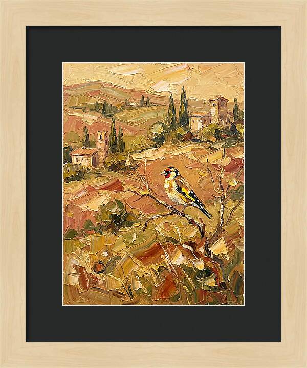 Golden Finch In Mediterranean Landscape