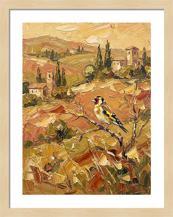 Golden Finch In Mediterranean Landscape