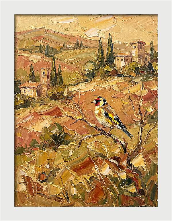 Golden Finch In Mediterranean Landscape