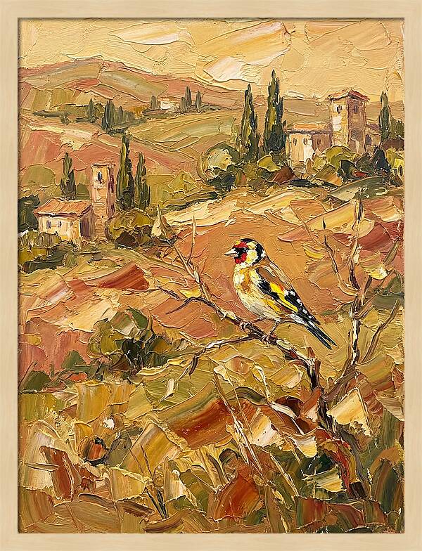 Golden Finch In Mediterranean Landscape