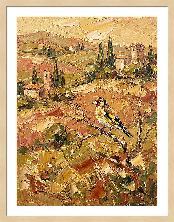 Golden Finch In Mediterranean Landscape