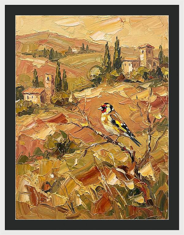 Golden Finch In Mediterranean Landscape
