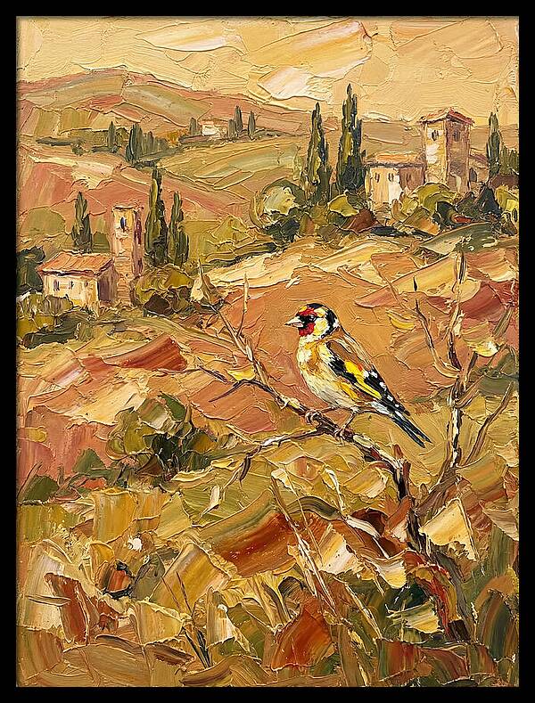 Golden Finch In Mediterranean Landscape