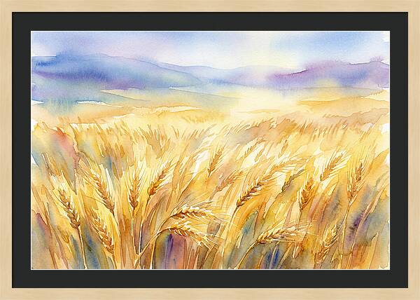 Golden Grain Fields In Watercolor