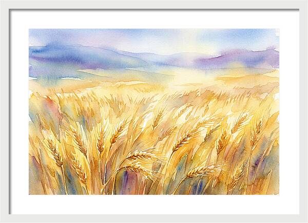 Golden Grain Fields In Watercolor