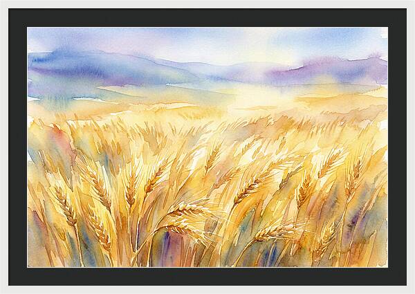 Golden Grain Fields In Watercolor