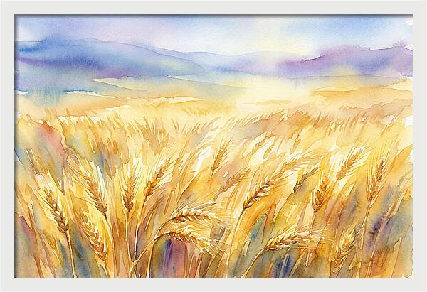 Golden Grain Fields In Watercolor