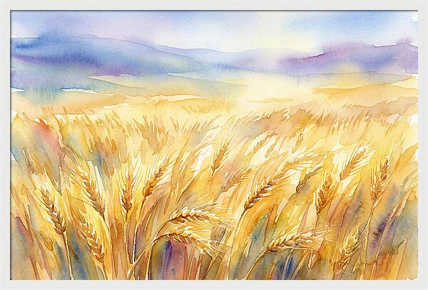 Golden Grain Fields In Watercolor