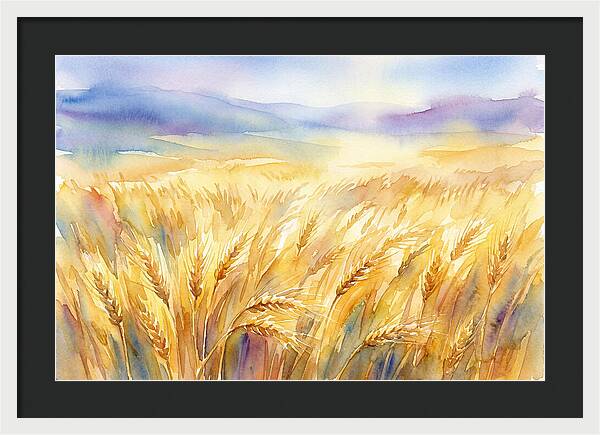 Golden Grain Fields In Watercolor
