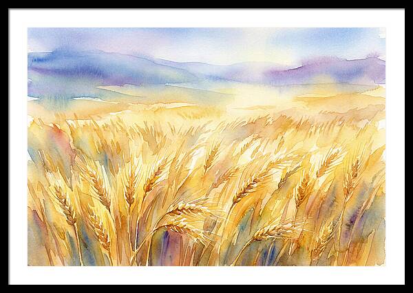 Golden Grain Fields In Watercolor