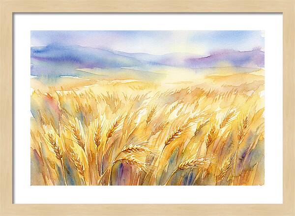 Golden Grain Fields In Watercolor