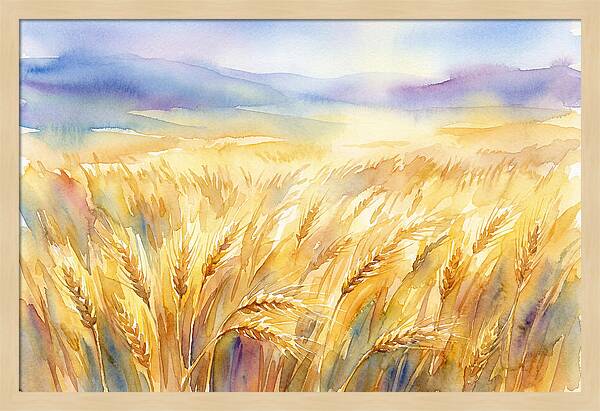 Golden Grain Fields In Watercolor