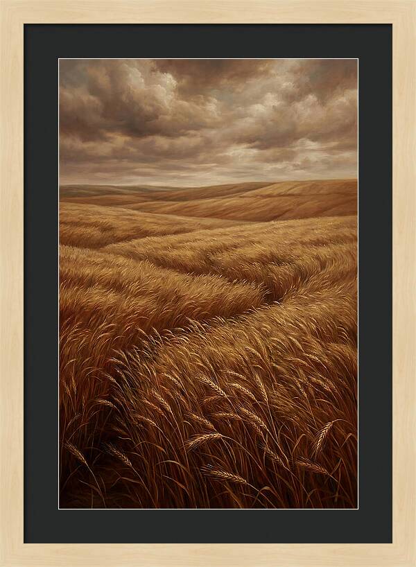 Golden Grain Fields Under Cloudy Skies