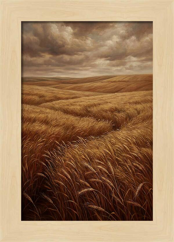 Golden Grain Fields Under Cloudy Skies