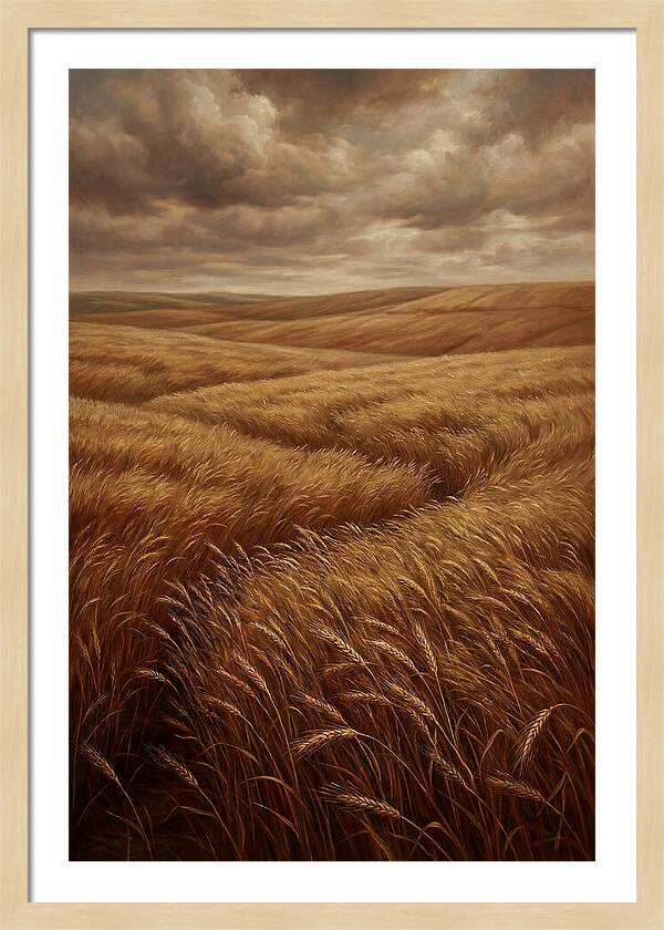 Golden Grain Fields Under Cloudy Skies