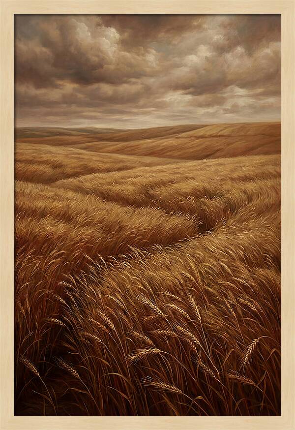 Golden Grain Fields Under Cloudy Skies