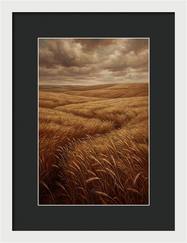 Golden Grain Fields Under Cloudy Skies