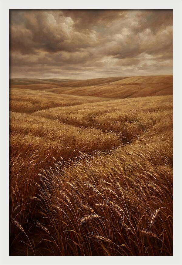 Golden Grain Fields Under Cloudy Skies
