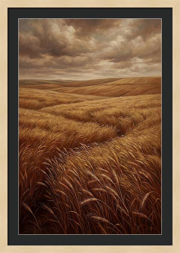 Golden Grain Fields Under Cloudy Skies