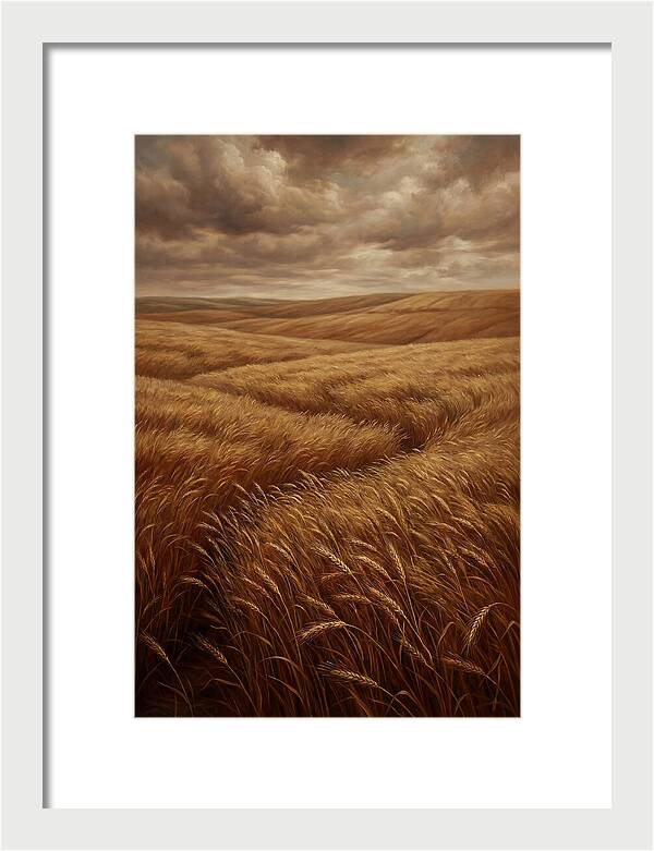 Golden Grain Fields Under Cloudy Skies