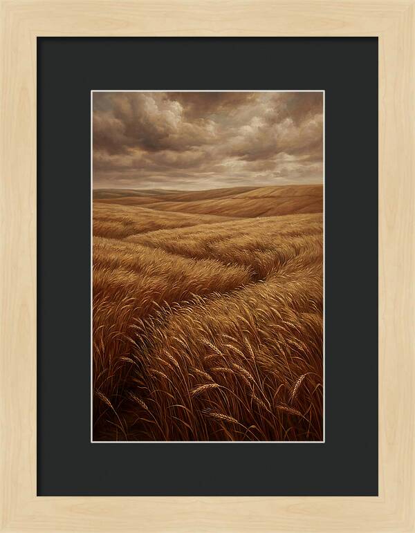 Golden Grain Fields Under Cloudy Skies