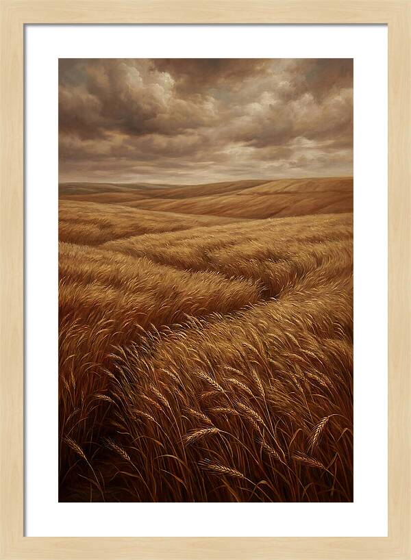 Golden Grain Fields Under Cloudy Skies