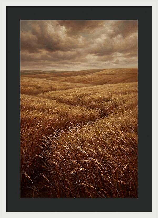 Golden Grain Fields Under Cloudy Skies