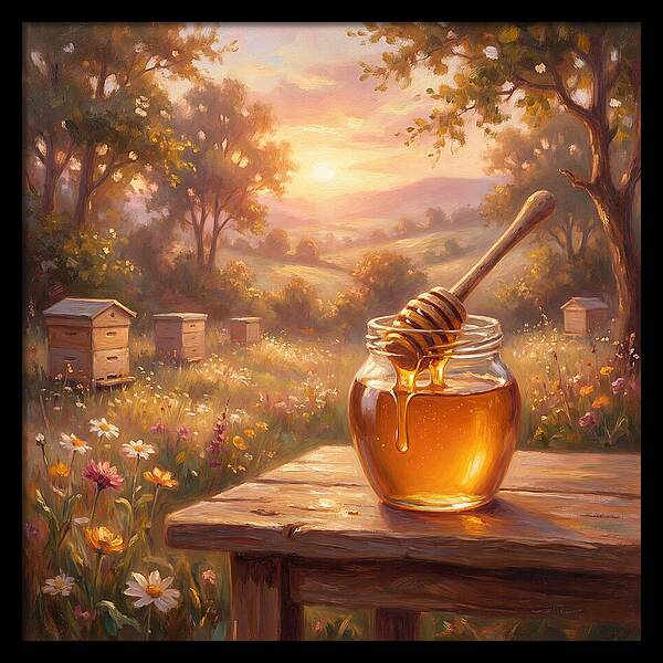 Golden Honey Jar At Sunset