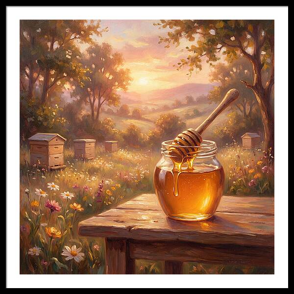 Golden Honey Jar At Sunset