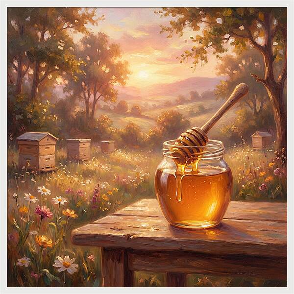 Golden Honey Jar At Sunset