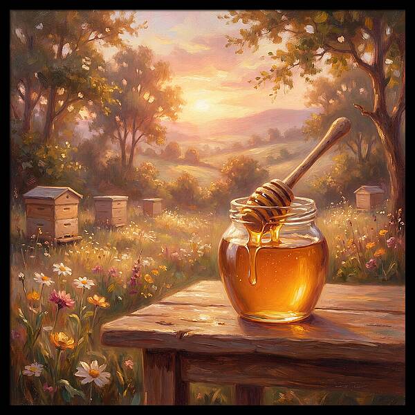Golden Honey Jar At Sunset