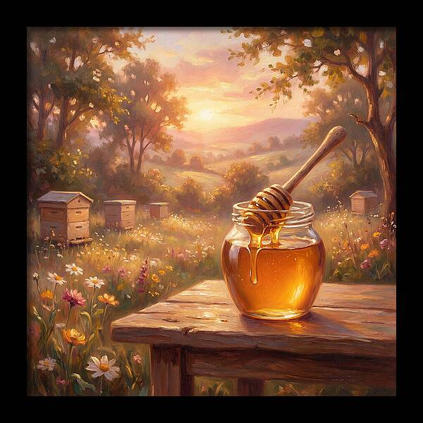 Golden Honey Jar At Sunset