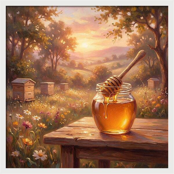 Golden Honey Jar At Sunset