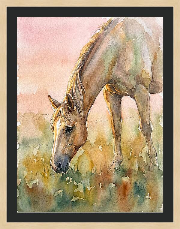 Golden Horse Grazing At Dusk