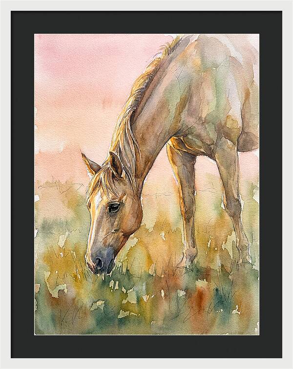 Golden Horse Grazing At Dusk