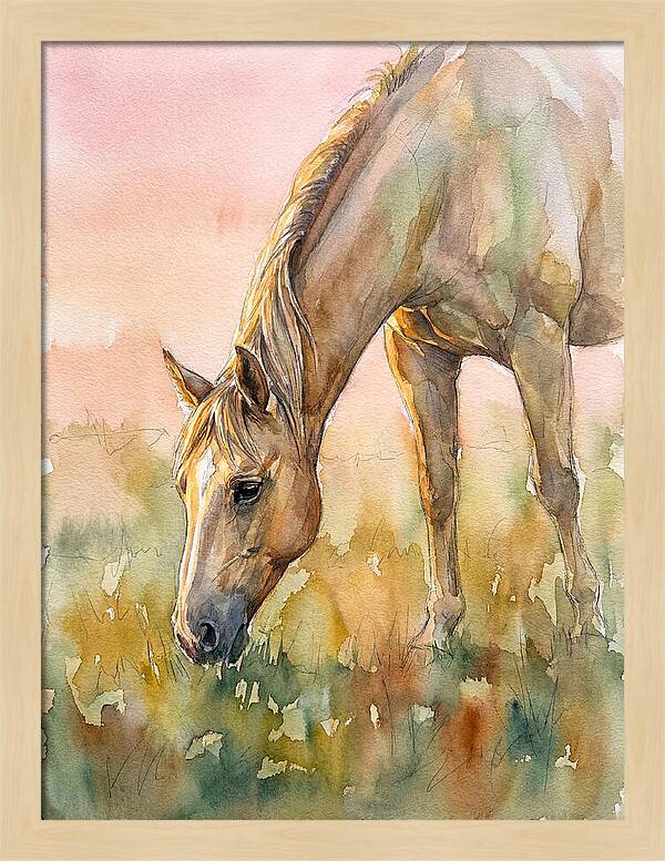 Golden Horse Grazing At Dusk